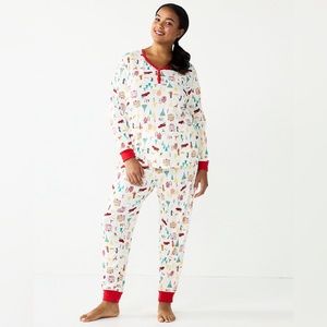 Plus Size LC Lauren Conrad Jammies Holiday Village Pajama Set 2X, Ivory Village